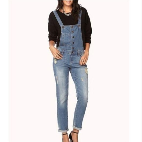 Forever 21 Denim - FOREVER21 Button Front Denim Overalls